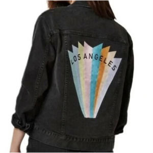PacSun Black Denim LA Embroidered Jean Jacket Size XS